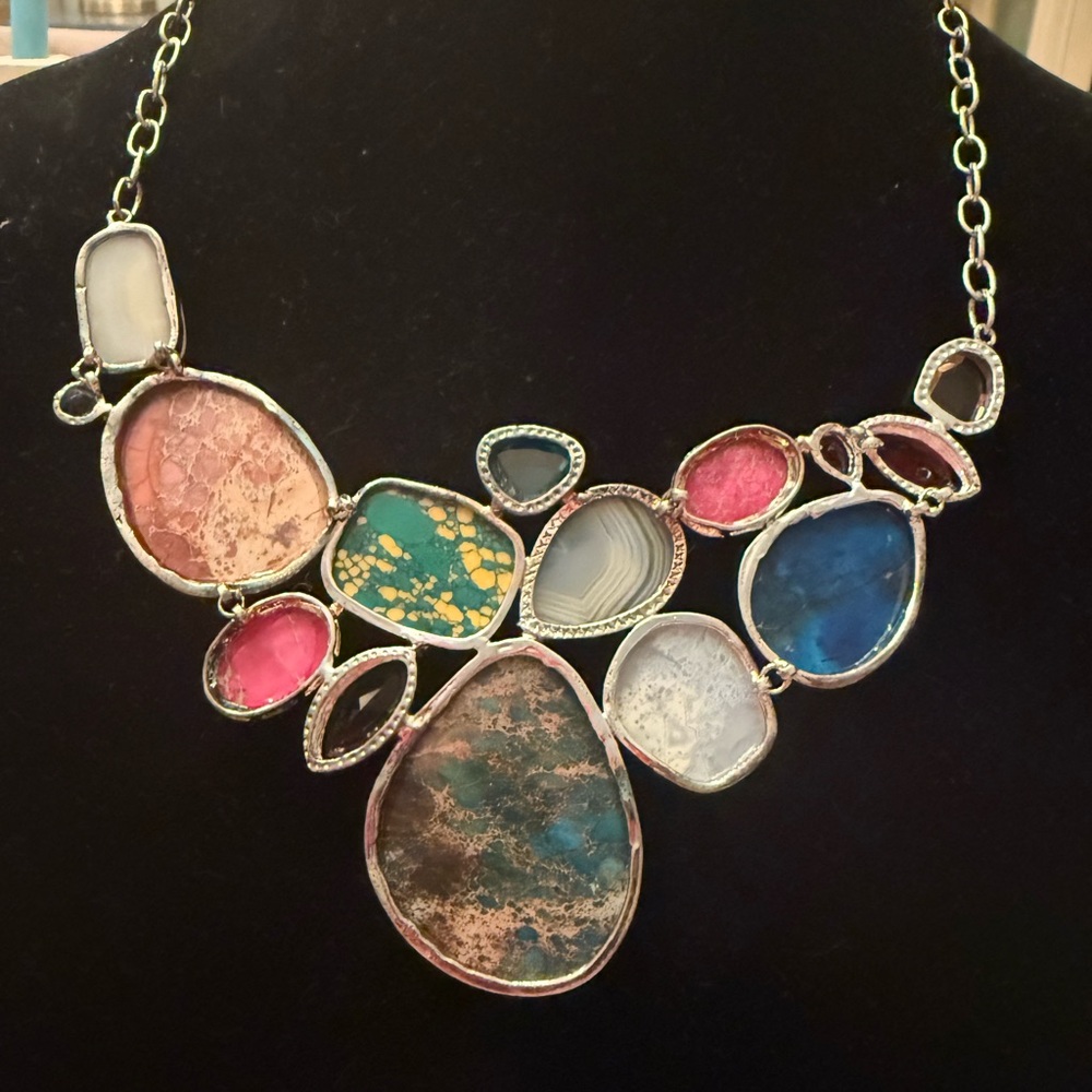 Multicolor Gemstone Statement Necklace - image 2